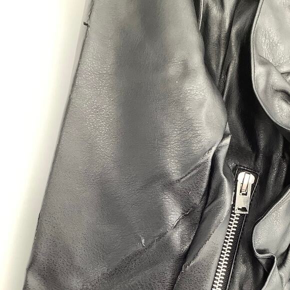 Bardot Junior Size 7-8 Black Chloe Faux Leather Ruffle Jacket Zip Front N1-18 - Picture 12 of 14